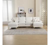 RVUEM Canapé d'angle en U, Canapé Convertible en L, Ensemble Canapé-Lit Modulable Moderne Et Spacieux 4 Places, avec MéRidienne Et Pouf, pour Salon, Bureau,A