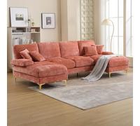 RVUEM Canapé d'angle en U, Canapé Convertible en L, Ensemble Canapé-Lit Modulable Moderne Et Spacieux 4 Places, avec MéRidienne Et Pouf, pour Salon, Bureau,D