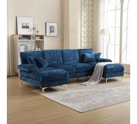 RVUEM Canapé d'angle en U, Canapé Convertible en L, Ensemble Canapé-Lit Modulable Moderne Et Spacieux 4 Places, avec MéRidienne Et Pouf, pour Salon, Bureau,E