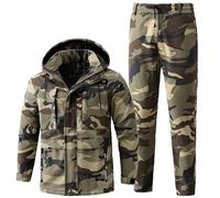 RVUEM Earthy Yellow,185, Ensemble Veste Et Pantalon Ski pour Homme Vestes ZippéEs Camouflage Combinaison Neige Chaude Coupe Vent Automne Hiver Combinaison Combat Militaire pour Travail ExtéRieur
