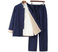 RVUEM Ensemble 3 PièCes Tenues Tang, Ensembles Tenues Kung Fu en Coton Et Lin pour Homme, Chemise d'uniforme Tai Chi, Tenue MéDitation pour Arts Martiaux, VêTements Traditionnels Chinois,006,3XL