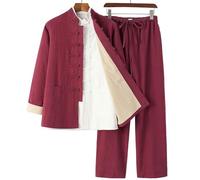 RVUEM Ensemble 3 PièCes Tenues Tang, Ensembles Tenues Kung Fu en Coton Et Lin pour Homme, Chemise d'uniforme Tai Chi, Tenue MéDitation pour Arts Martiaux, VêTements Traditionnels Chinois,005,4XL