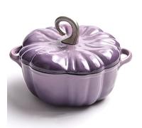 RVUEM Faitout Citrouille en Fonte éMailléE, Marmite en Forme De Citrouille, avec RevêTement AntiadhéSif, Casserole, Grande Cocotte, Pot Soupe, Pot De DéCoration d'halloween,Violet,20cm