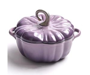 RVUEM Faitout Citrouille en Fonte éMailléE, Marmite en Forme De Citrouille, avec RevêTement AntiadhéSif, Casserole, Grande Cocotte, Pot Soupe, Pot De DéCoration d'halloween,Violet,20cm