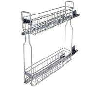 RVUEM Garde-Manger De Cuisine avec Panier MéTallique Coulissant, Armoire Double Niveau, Rangement Tiroirs, éTagèRe à Condiments Coulissante Robuste, Acier Inoxydable, pour Meuble,150 Cabinet,Left