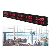 RVUEM Horloge Mondiale NuméRique à LED, Horloge Murale à 5 Fuseaux Horaires, 3 Niveaux De Luminosité, Changement De Ville Possible, pour HôTels, AéRoports Et Lieux Divertissement