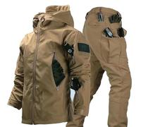 RVUEM Kaki,L, 2025 Nouvelles Combinaisons Militaires à Coque Souple, Combinaisons Ski à Capuche Chaudes d'hiver pour Hommes, Ensemble Veste Et Pantalon Tactiques, pour Sports Plein Air