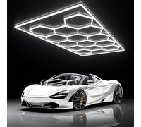 RVUEM Luminaires De Garage Hexagonaux avec Cadre Rectangulaire, Haute Luminosité 672W 6500K, Grille Hexagonale 14, Plafonniers LED, pour Garage, Atelier, sous-Sol, Atelier Detailing Automobile, Etc