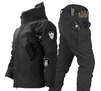 RVUEM Noir,S, 2025 Nouvelles Combinaisons Militaires à Coque Souple, Combinaisons Ski à Capuche Chaudes d'hiver pour Hommes, Ensemble Veste Et Pantalon Tactiques, pour Sports Plein Air