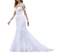 RVUEM Robe De MariéE Blanche, Robes De Bal en Dentelle, Longues Robes De SoiréE, Robe De Bal De Luxe pour Femme, en Tulle, avec des Appliques en Dentelle,Blanc,12
