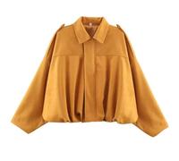 RVUEM Veste en SuéDine, Manches Longues Oversize pour Femme, Manteau Aviateur Court DéContracté à Revers, Vestes De Moto Oversize, pour Le Printemps Et L'Automne,Orange,XS