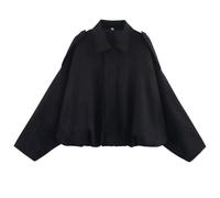 RVUEM Veste en SuéDine, Manches Longues Oversize pour Femme, Manteau Aviateur Court DéContracté à Revers, Vestes De Moto Oversize, pour Le Printemps Et L'Automne,Noir,M