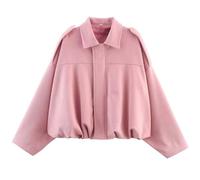 RVUEM Veste en SuéDine, Manches Longues Oversize pour Femme, Manteau Aviateur Court DéContracté à Revers, Vestes De Moto Oversize, pour Le Printemps Et L'Automne,Rose,M