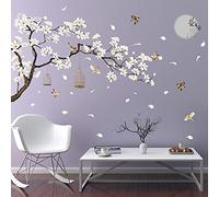 RW- Stickers muraux amovibles pour décoration murale 3D Motif arbre et fleur de cerisier Rose chaud D