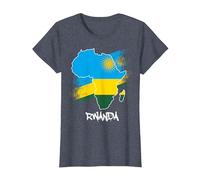 Rwanda Drapeau Carte Afrique J'aime Rwanda T-Shirt, Femme, Bleu Chiné, XXL
