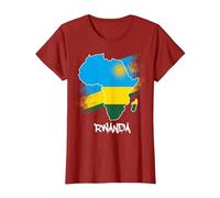 Rwanda Drapeau Carte Afrique J'aime Rwanda T-Shirt, Femme, Canneberge, XS