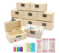 Rwbimti Lot de 10 mini coffres au trésor en bois - DIY - Petite boîte en bois avec couvercle à peindre - Avec autocollants diamant et crayons de couleur - Idéal pour les anniversaires d'enfants, les