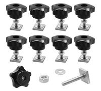 Rwbimti Lot de 8 adaptateurs de rainure en T M6 x 35 mm, 20 x 20 mm, pour coffre de toit, avec écrous en forme d'étoile et rondelles, compatibles avec barres de toit, porte-vélos et rails.