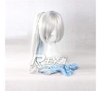 RWBY blanc remorque Weiss Schnee Cosplay perruques gris dégradé bleu Long Ombre ondulé résistant à la chaleur cheveux Costume queue de cheval perruque