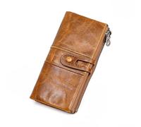 RWCCCRW Hommes sacs à main longue fermeture éclair en cuir véritable hommes pochettes avec support de téléphone portable porte-carte portefeuille Vintage