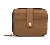 RWCCCRW Portefeuille Court élégant avec Poche Avant zippée en Cuir de Vachette, Petite Pochette compacte pour Monnaie, Porte-Monnaie pour 15 Cartes (Couleur : Marron Jaune, Taille : M)