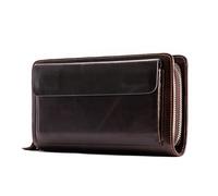 RWCCCRW Portefeuille pour Hommes Longue Couche supérieure en Peau de Vache Pochette Double Fermeture éclair Pince à Billets Porte-Monnaie pour Hommes
