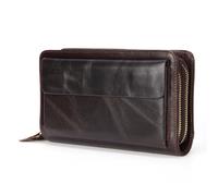 RWCCCRW Portefeuille pour Hommes Longue Couche supérieure en Peau de Vache Pochette Double Fermeture éclair Pince à Billets Porte-Monnaie pour Hommes