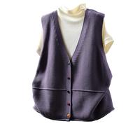 RWGSNB Ärmellose Weste Strick Damen Pulloverweste mit V Ausschnitt Schick Bunt mit Knopfleiste Ärmellos Lässig Adrette Damen Strickweste Trendige Pullover mit Offener Vorderseite Tanktops Lila L