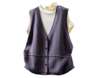 RWGSNB Ärmellose Weste Strick Damen Pulloverweste mit V Ausschnitt Schick Bunt mit Knopfleiste Ärmellos Lässig Adrette Damen Strickweste Trendige Pullover mit Offener Vorderseite Tanktops Lila L