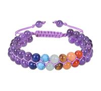 RWGSNB Bracelet Améthyste Naturelle pour Femmes Filles Style Bohème Multicouches 7 Chakras Réglable Corde Tressée Perles Pierres Précieuses Reiki Yoga Cristal Bijoux Cadeaux