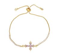 RWGSNB Bracelet Croix Femme Plaqué Or Bracelet Luxe Chaîne Coulissante Ajustable Orné Cristaux Zircon Brillants Bijou Foi Protection Noël Ou Un Anniversaire Violet