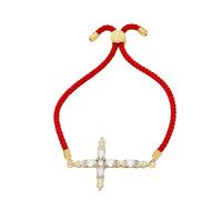 RWGSNB Bracelet Croix Femme Symbole Foi Protection Bracelet Porte Bonheur Corde Rouge Ajustable Tressé À La Main Orné Zircones Brillantes Bijou Prière Noël Ou Un Anni