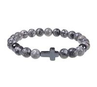 RWGSNB Bracelet en Cristal Bracelet Croix Foi pour Homme 8 Mm Jade Gris Naturel Extensible Perles Précieuses Bijoux Cristal Cadeau Spirituel