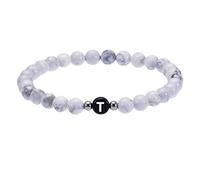 RWGSNB Bracelet en Pierre Naturelle, Bracelet Perles Initial pour Couples 6 Mm Pierres Précieuses Turquoises Blanches Naturelles Avec Lettre Az Extensible Cristal Spirituel Bijoux Délicats Cadeaux