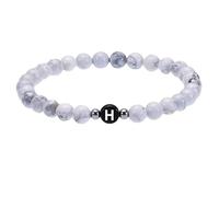 RWGSNB Bracelet en Pierre Naturelle, Bracelet Perles Initial pour Couples 6 Mm Pierres Précieuses Turquoises Blanches Naturelles Avec Lettre Az Extensible Cristal Spirituel Bijoux Délicats Cadeaux
