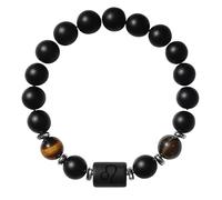 RWGSNB Bracelet en Pierre Naturelle, Bracelet Perles Pierres Précieuses 8 Mm 12 Signes du Zodiaque Constellation Bangles D'Onyx Noir mat Naturel Bangles Cristal Noir Signature Cadeau D'Anniversaire