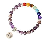 RWGSNB Bracelet En Pierre Naturelle, Bracelet Pierres Bangles 7 Chakras Avec Pendentif Lotus Perles Pierre Naturelle 8 Mm Soulagement L'Anxiété Bangles Reiki Yoga Bijoux Cristal Spirituel Cadeaux