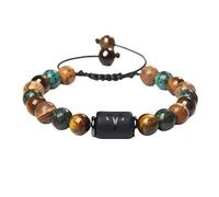 RWGSNB Bracelet en Pierre Naturelle, Bracelets pour Hommes et Femmes 12 Constellations Œil Tigre Ajustables Tressés Pierres Précieuses Naturelles Bijoux Protection Cadeaux Bélier