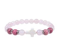 RWGSNB Bracelet Femme en Cristal Bracelet Perles Croix pour Femme 8 Mm Quartz Rose Naturel Extensible Croix Foi Pierres Précieuses Reiki Yoga Cristal Bijoux Cadeau Spirituel