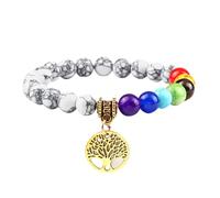 RWGSNB Bracelet Femme Pierre Naturelle, Bracelet 7 Chakras pour Femmes et Hommes Arbre Vie Pierres Véritables Bangles D'Anxiété Pierres Bangles Naturelles Reiki Yoga Bijoux Cristal Énergétique