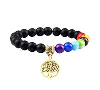 RWGSNB Bracelet Femme Pierre Naturelle, Bracelet 7 Chakras pour Femmes et Hommes Arbre Vie Pierres Véritables Bangles D'Anxiété Pierres Bangles Naturelles Reiki Yoga Bijoux Cristal Énergétique