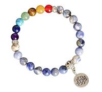 RWGSNB Bracelet Femme Pierre Naturelle, Bracelet 7 Chakras pour Femmes et Hommes Perles 8 Mm Pierres Véritables Bangles Anti Anxiété Avec Pendentif Lotus Pierres Énergétiques Bangles Yoga Bijou