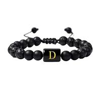 RWGSNB Bracelet Femme Pierre Naturelle, Bracelet Perles et Pierres Précieuses pour Homme et Femme Avec Lettre Az Pierre Naturelle Noire Agate Givrée Corde Tressée Réglable Initiales Bijoux Crist