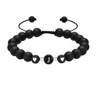 RWGSNB Bracelet Femme Pierre Naturelle, Bracelet Personnalisé Avec Initiales pour Couples Perles D'Agate Noire Mate Pierres Précieuses Corde Tressée Faite À la Main Lettres Az Précieuses Bijoux