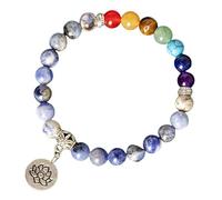 RWGSNB Bracelet Femme Pierre Naturelle, Bracelet Pierres Bangles 7 Chakras Avec Pendentif Lotus Perles Pierre Naturelle 8 Mm Anti Anxiété Bangles Reiki Yoga Bijoux Cristal Spirituel Cadeaux pour F