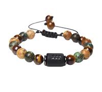 RWGSNB Bracelet Femme Pierre Naturelle, Bracelets pour Hommes et Femmes 12 Constellations Œil Tigre Ajustables Tressés Pierres Précieuses Naturelles Bijoux Protection Cadeaux Verseau