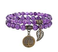 RWGSNB Bracelet Femme Pierre Naturelle, Lot 2 Bracelets Chakra pour Femmes et Hommes Pierres Bangles Véritables Perles Avec Pendentif Arbre Vie Reiki Yoga Anxiété Bijoux Cristal Améthyste Amour