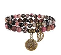 RWGSNB Bracelet Femme Pierre Naturelle, Lot 2 Bracelets Chakra pour Femmes et Hommes Pierres Bangles Véritables Perles Avec Pendentif Arbre Vie Reiki Yoga Anxiété Bijoux Cristal Rhodonite Pardon
