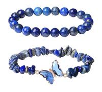 RWGSNB Bracelet Femme Pierre Naturelle, Lot 2 Bracelets Papillon Pierres Bangles Superposées D'Amitié Pierres D'Équilibre Bangles Yoga Reiki Cristal Spirituel Bijoux Cadeau pour Femmes et Hommes