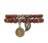 RWGSNB Bracelet Femme Pierre Naturelle, Lot 2 Bracelets Spirituels Pierre Naturelle Arbre Vie Protection Soulagement L'Anxiété Énergie Amitié Bijoux Cristal pour Femmes et Hommes Jaspe Rouge